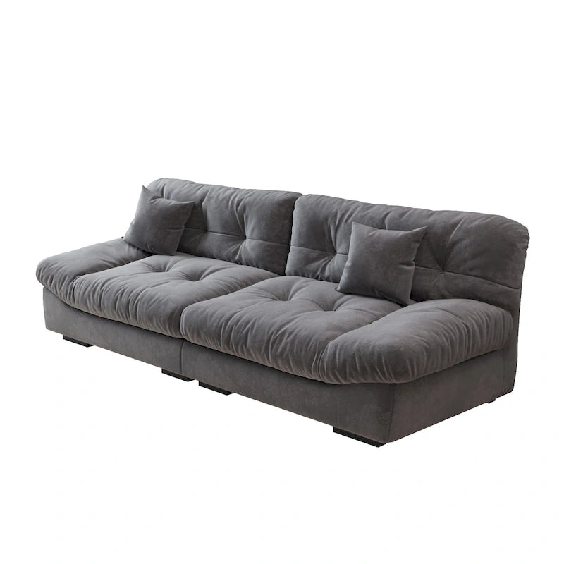Sofá seccional de terciopelo gris/rosa/beige – forma de nube, 3 asientos