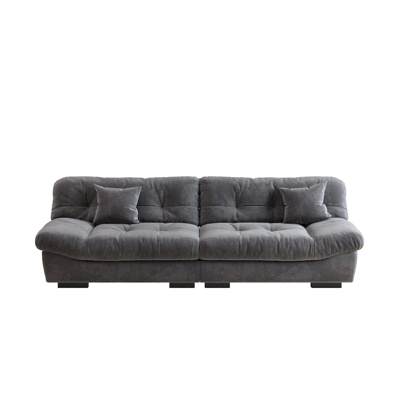 Sofá seccional de terciopelo gris/rosa/beige – forma de nube, 3 asientos