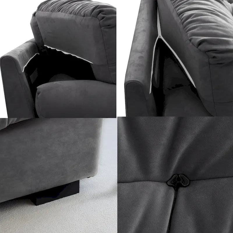 Sofá seccional de terciopelo gris/rosa/beige – forma de nube, 3 asientos