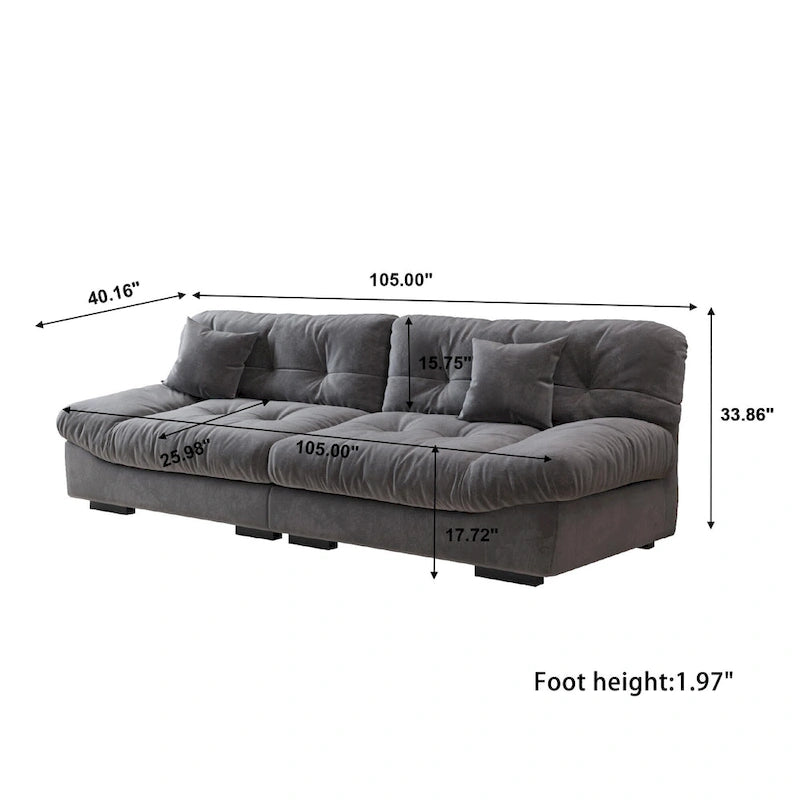Sofá seccional de terciopelo gris/rosa/beige – forma de nube, 3 asientos