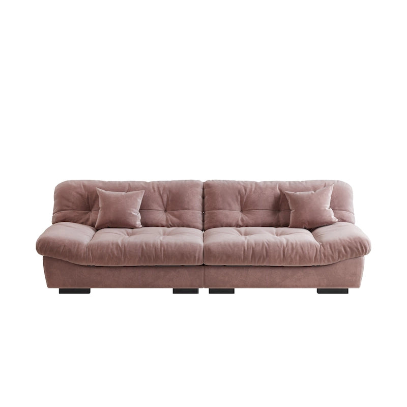 Sofá seccional de terciopelo gris/rosa/beige – forma de nube, 3 asientos