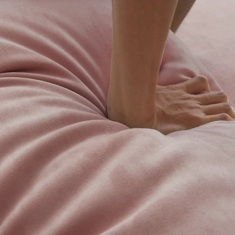 Sofá seccional de terciopelo gris/rosa/beige – forma de nube, 3 asientos