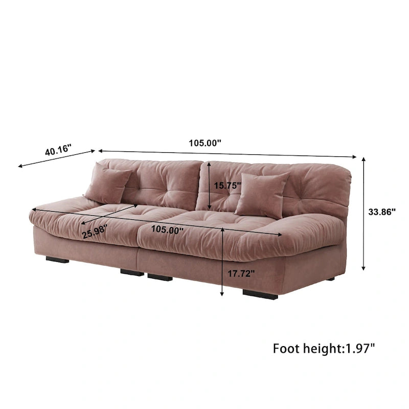 Sofá seccional de terciopelo gris/rosa/beige – forma de nube, 3 asientos