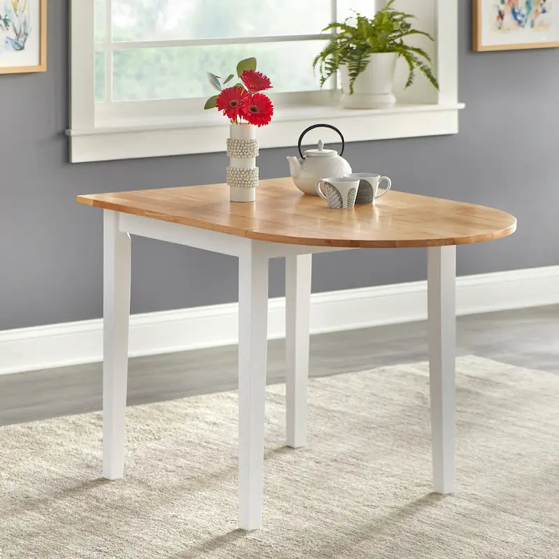 Mesa de comedor de caucho con alas abatibles blanca/natural y negra, para 3 personas