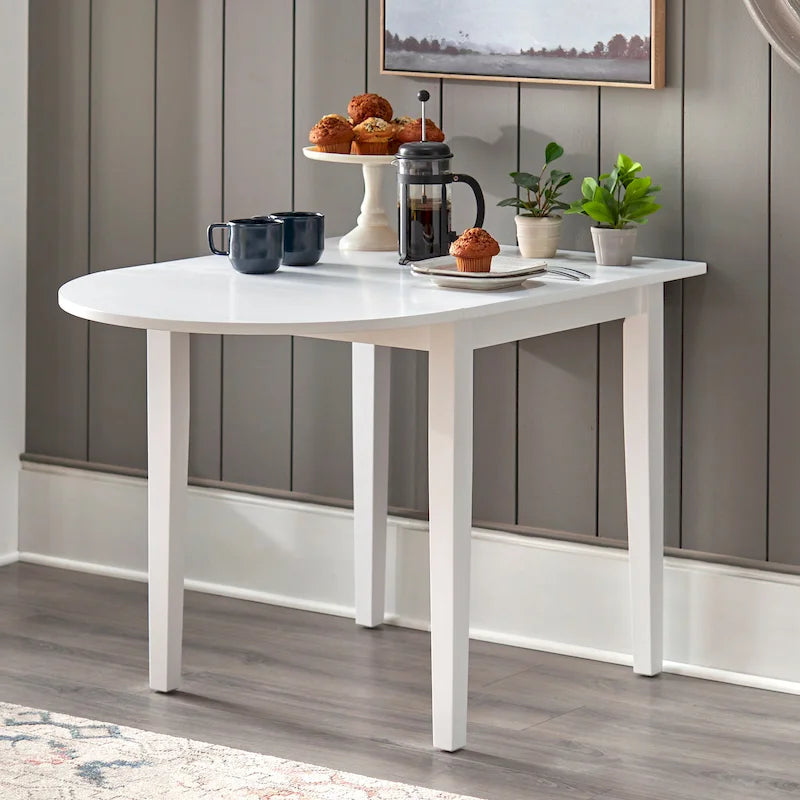 Mesa de comedor de caucho con alas abatibles blanca/natural y negra, para 3 personas