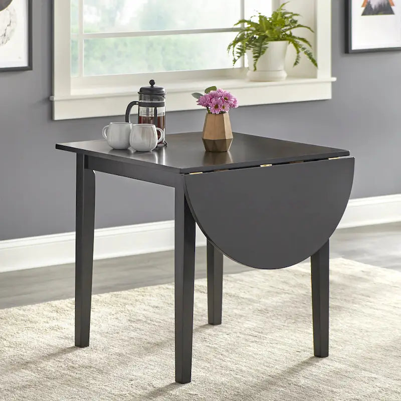 Mesa de comedor de caucho con alas abatibles blanca/natural y negra, para 3 personas