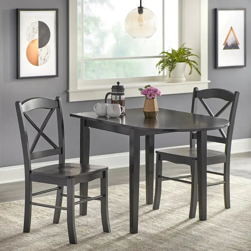 Mesa de comedor de caucho con alas abatibles blanca/natural y negra, para 3 personas