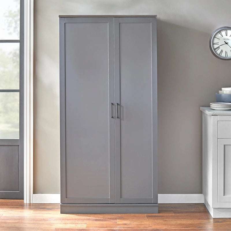 Armario de despensa alto de 2 puertas gris carbón/nogal/blanco – 1 persona