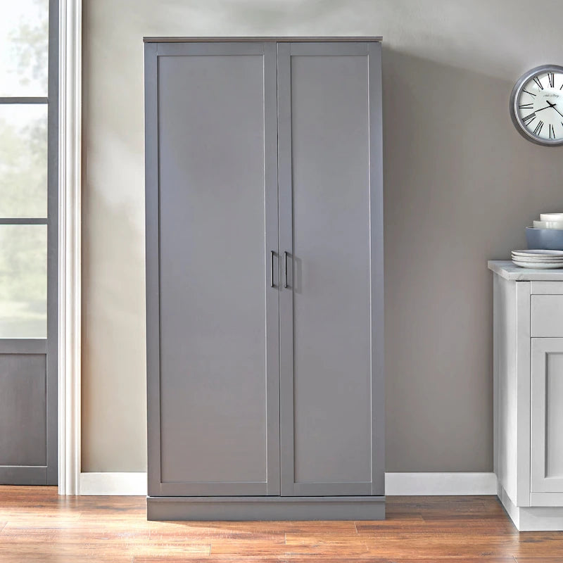 Armario de despensa alto de 2 puertas gris carbón/nogal/blanco – 1 persona