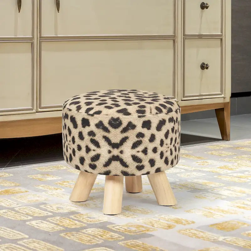 Puf redondo de lino beige/gris/azul/azul oscuro/estampado de leopardo/blanco roto, 1 asiento