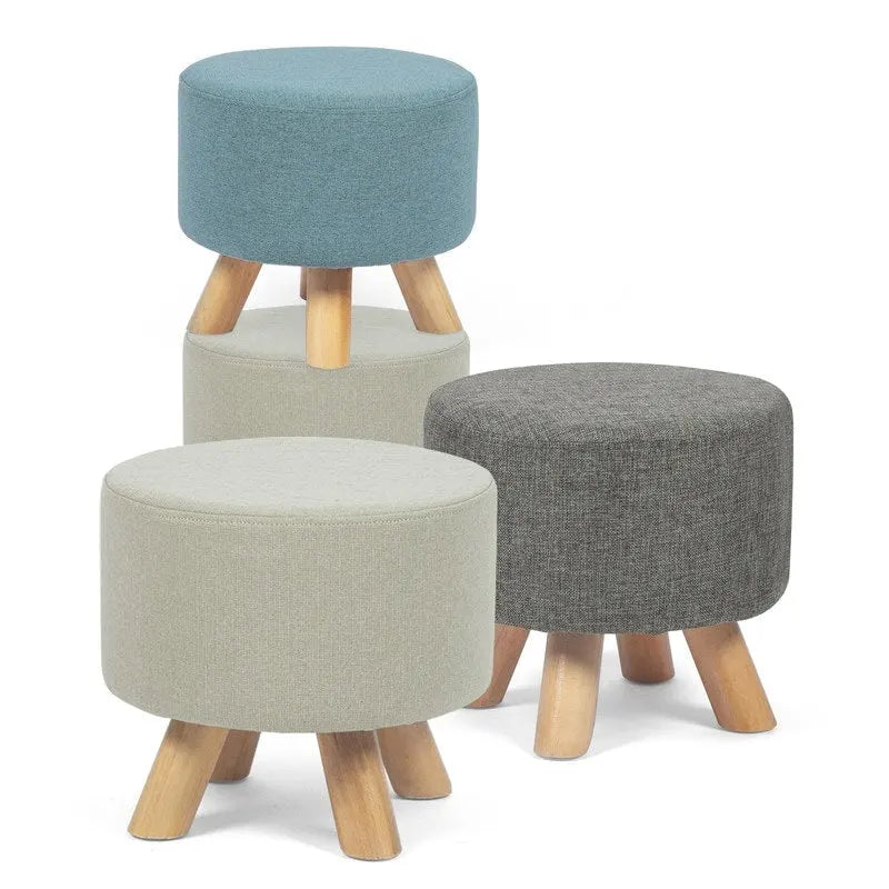 Puf redondo de lino beige/gris/azul/azul oscuro/estampado de leopardo/blanco roto, 1 asiento