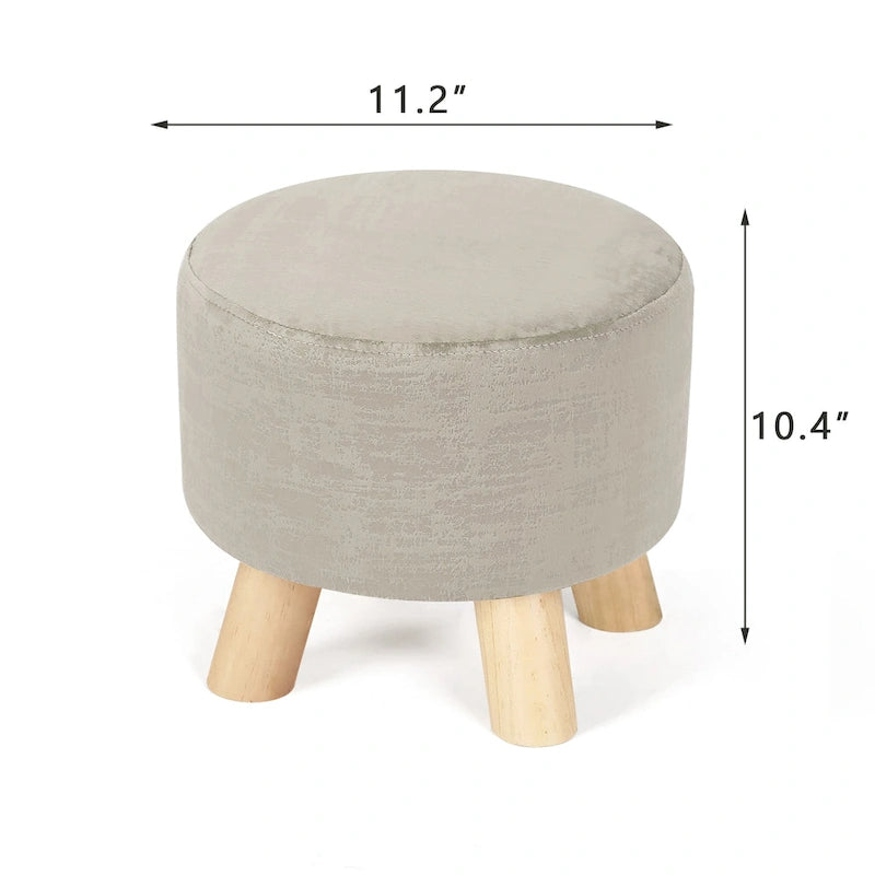 Puf redondo de lino beige/gris/azul/azul oscuro/estampado de leopardo/blanco roto, 1 asiento