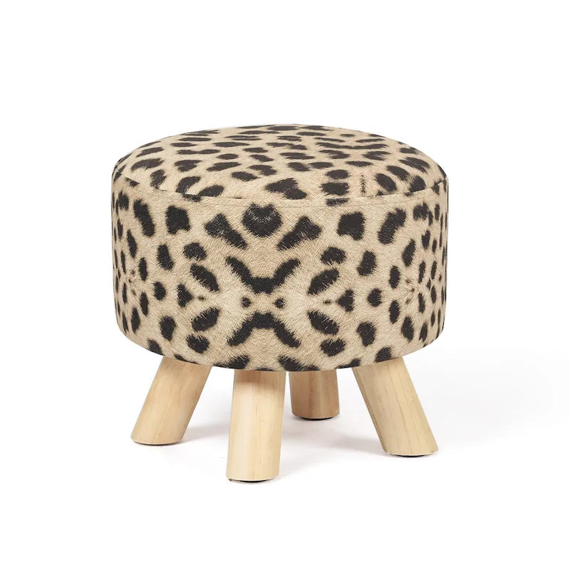 Puf redondo de lino beige/gris/azul/azul oscuro/estampado de leopardo/blanco roto, 1 asiento