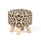 Puf redondo de lino beige/gris/azul/azul oscuro/estampado de leopardo/blanco roto, 1 asiento