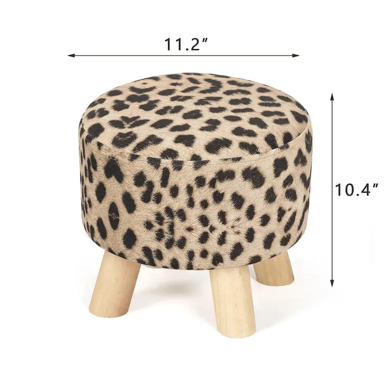 Puf redondo de lino beige/gris/azul/azul oscuro/estampado de leopardo/blanco roto, 1 asiento