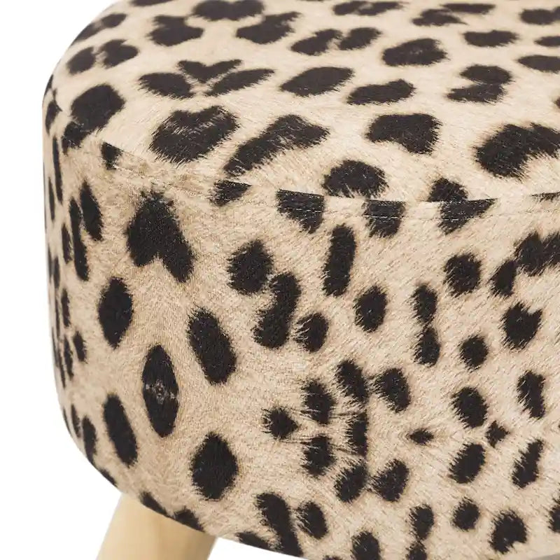 Puf redondo de lino beige/gris/azul/azul oscuro/estampado de leopardo/blanco roto, 1 asiento