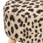 Puf redondo de lino beige/gris/azul/azul oscuro/estampado de leopardo/blanco roto, 1 asiento