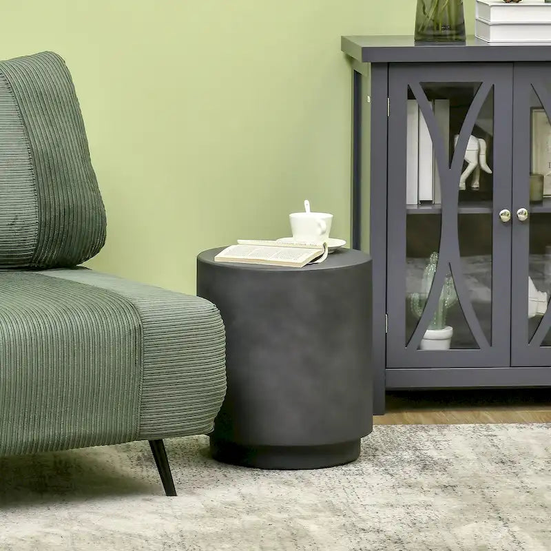 Mesa auxiliar redonda gris claro/gris carbón, acabado de hormigón, 4 patas ajustables, interior y exterior, 1 persona