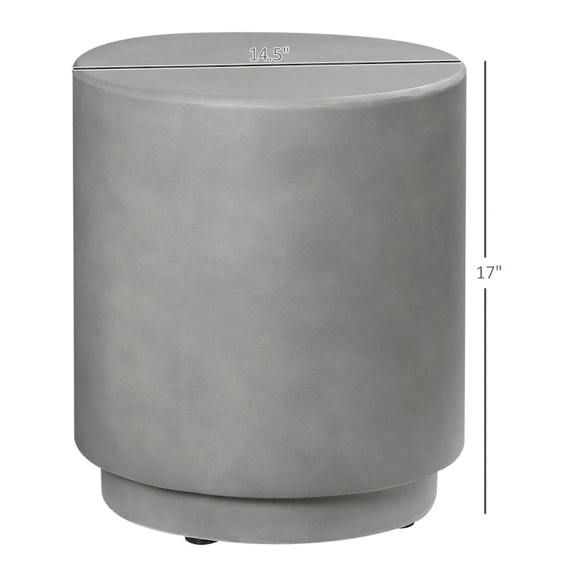 Mesa auxiliar redonda gris claro/gris carbón, acabado de hormigón, 4 patas ajustables, interior y exterior, 1 persona