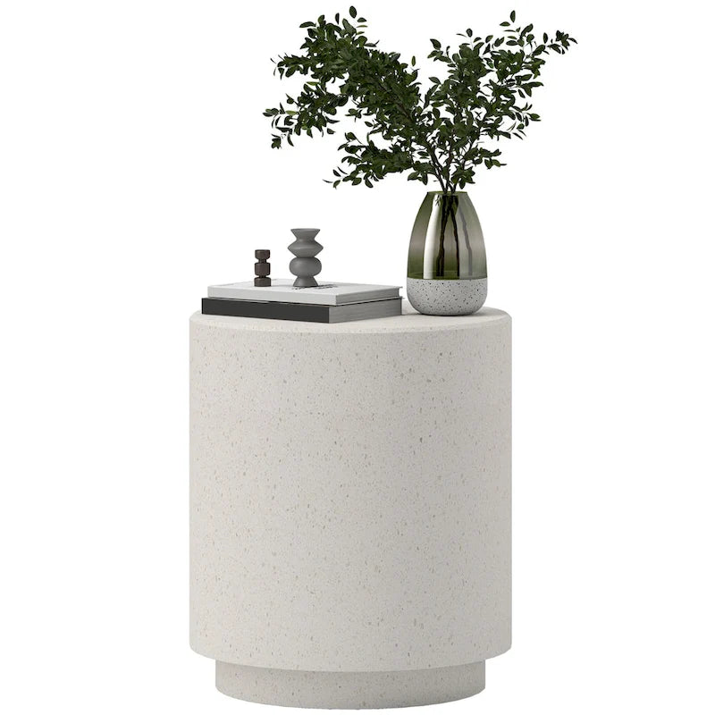 Mesa auxiliar redonda gris claro/gris carbón, acabado de hormigón, 4 patas ajustables, interior y exterior, 1 persona