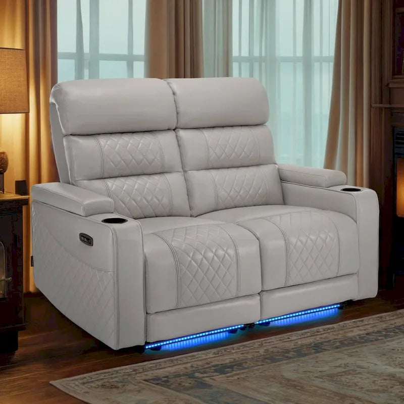 Sofá biplaza reclinable eléctrico, negro/gris/marrón, polipiel, estilo moderno, para 2 personas