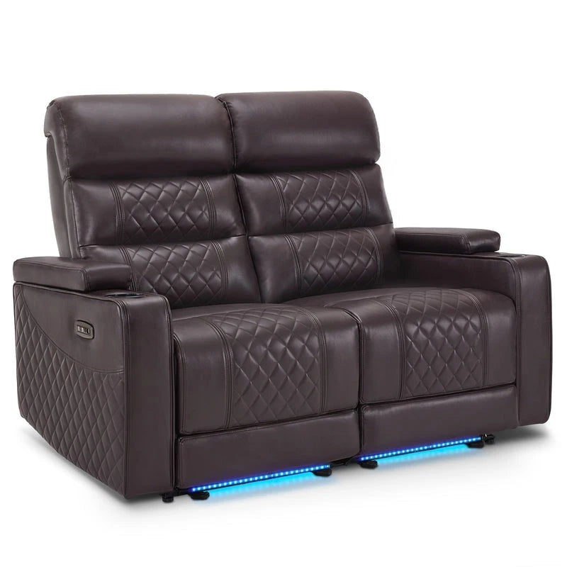 Sofá biplaza reclinable eléctrico, negro/gris/marrón, polipiel, estilo moderno, para 2 personas