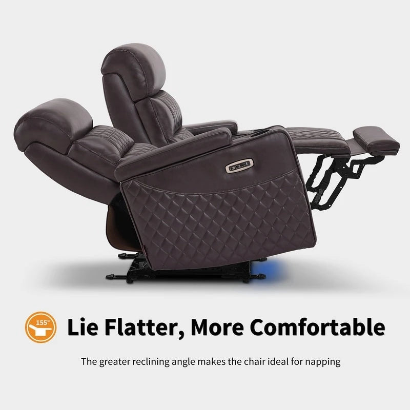 Sofá biplaza reclinable eléctrico, negro/gris/marrón, polipiel, estilo moderno, para 2 personas