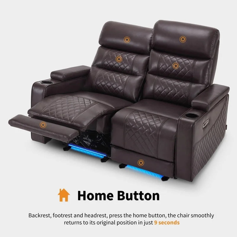 Sofá biplaza reclinable eléctrico, negro/gris/marrón, polipiel, estilo moderno, para 2 personas
