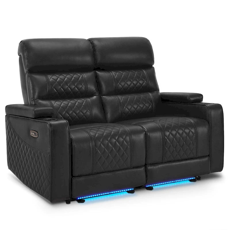 Sofá biplaza reclinable eléctrico, negro/gris/marrón, polipiel, estilo moderno, para 2 personas