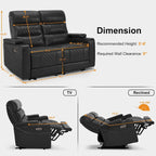 Sofá biplaza reclinable eléctrico, negro/gris/marrón, polipiel, estilo moderno, para 2 personas