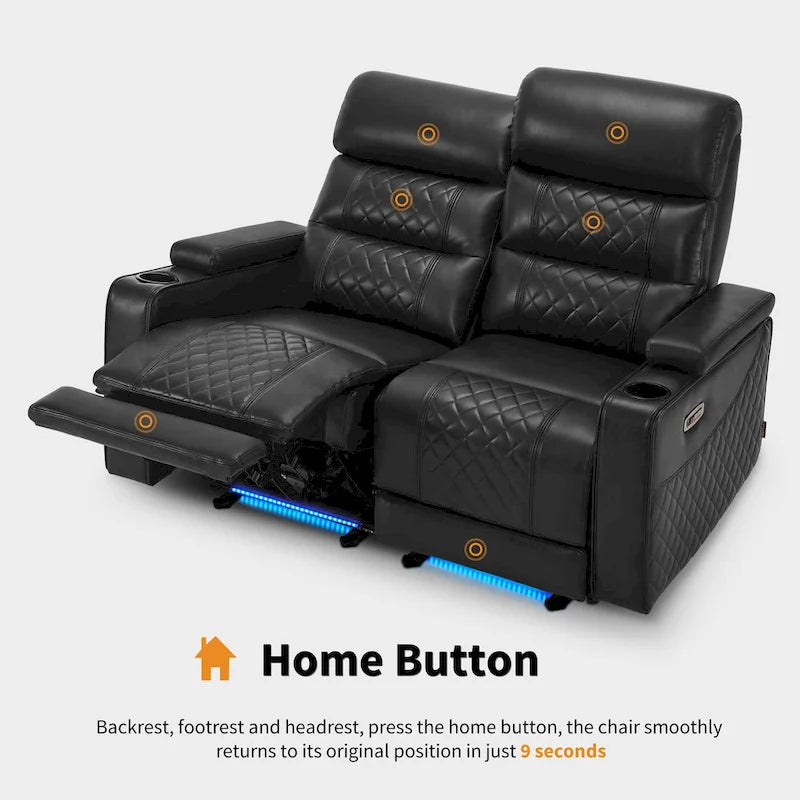 Sofá biplaza reclinable eléctrico, negro/gris/marrón, polipiel, estilo moderno, para 2 personas