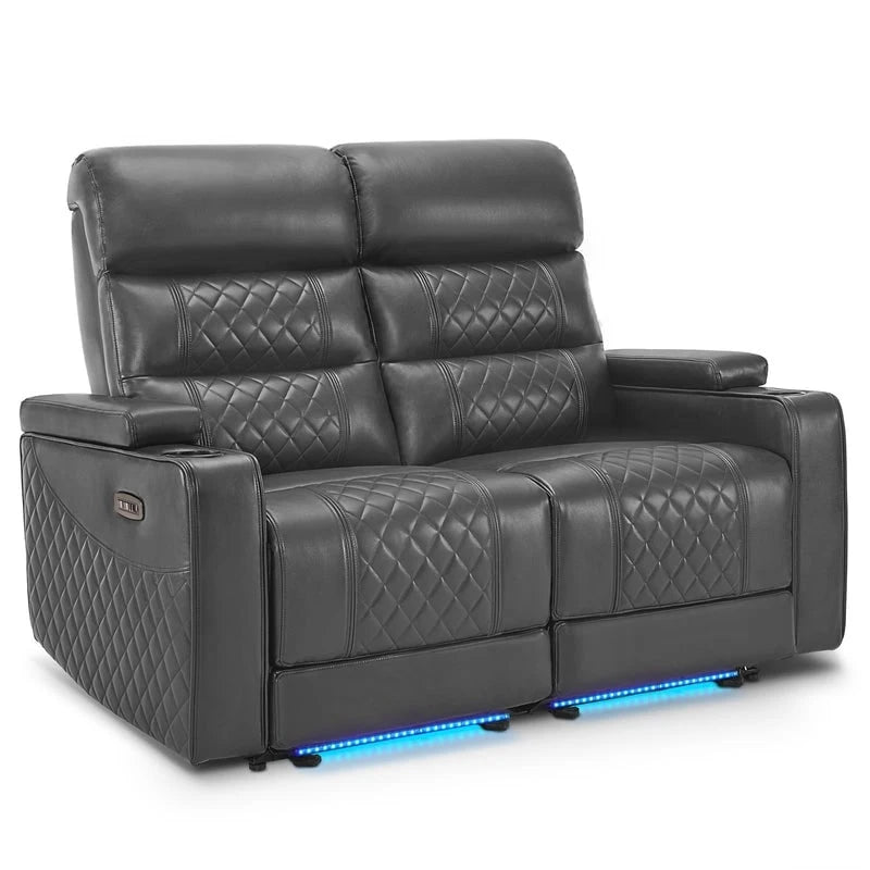 Sofá biplaza reclinable eléctrico, negro/gris/marrón, polipiel, estilo moderno, para 2 personas