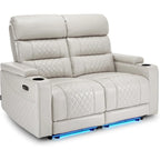 Sofá biplaza reclinable eléctrico, negro/gris/marrón, polipiel, estilo moderno, para 2 personas