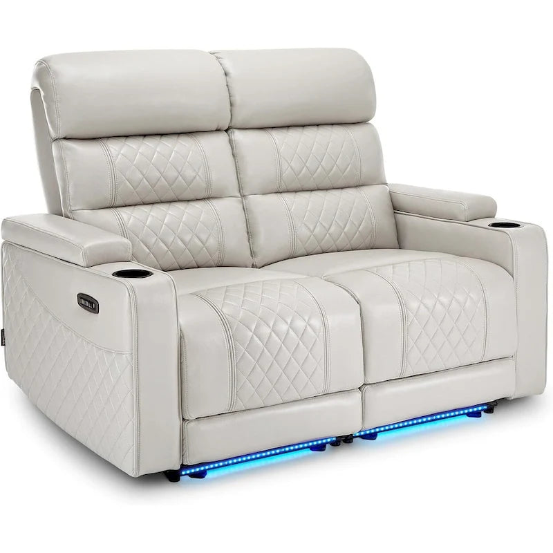 Sofá biplaza reclinable eléctrico, negro/gris/marrón, polipiel, estilo moderno, para 2 personas