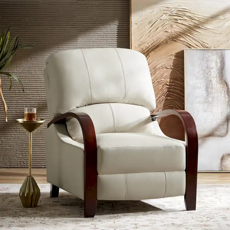 Sillón Reclinable Individual de Piel Genuina Negro / Multicolor con Respaldo Abatible y Brazos de Madera