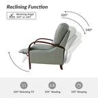 Sillón Reclinable Individual de Piel Genuina Negro / Multicolor con Respaldo Abatible y Brazos de Madera