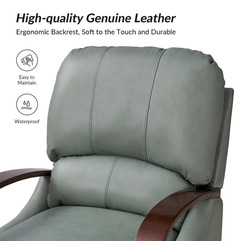 Sillón Reclinable Individual de Piel Genuina Negro / Multicolor con Respaldo Abatible y Brazos de Madera
