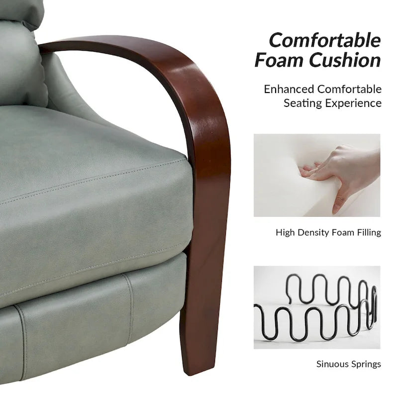 Sillón Reclinable Individual de Piel Genuina Negro / Multicolor con Respaldo Abatible y Brazos de Madera