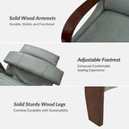 Sillón Reclinable Individual de Piel Genuina Negro / Multicolor con Respaldo Abatible y Brazos de Madera