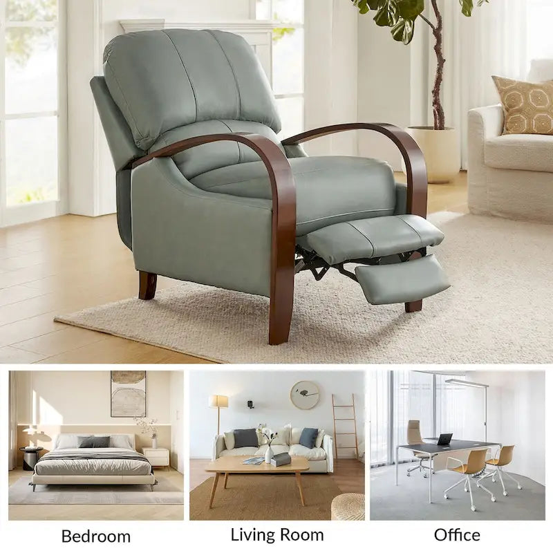 Sillón Reclinable Individual de Piel Genuina Negro / Multicolor con Respaldo Abatible y Brazos de Madera