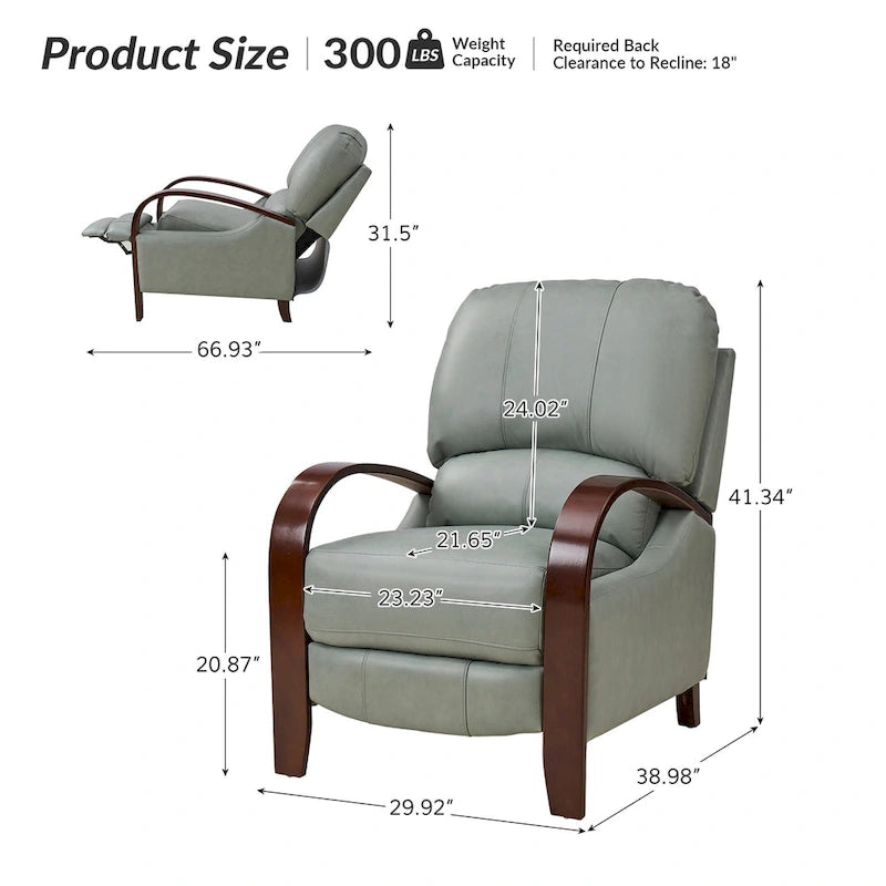 Sillón Reclinable Individual de Piel Genuina Negro / Multicolor con Respaldo Abatible y Brazos de Madera