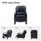 Sillón Reclinable Individual de Piel Genuina Negro / Multicolor con Respaldo Abatible y Brazos de Madera