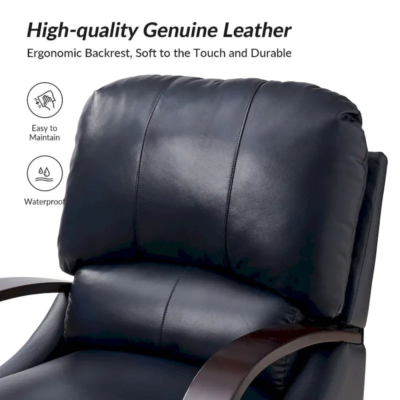 Sillón Reclinable Individual de Piel Genuina Negro / Multicolor con Respaldo Abatible y Brazos de Madera