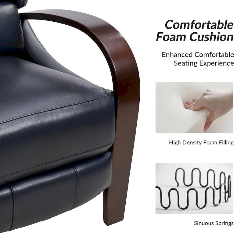 Sillón Reclinable Individual de Piel Genuina Negro / Multicolor con Respaldo Abatible y Brazos de Madera