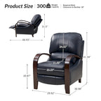 Sillón Reclinable Individual de Piel Genuina Negro / Multicolor con Respaldo Abatible y Brazos de Madera