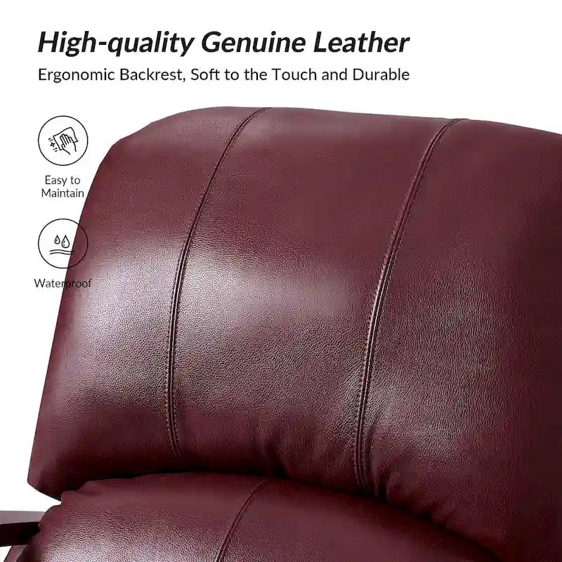 Sillón Reclinable Individual de Piel Genuina Negro / Multicolor con Respaldo Abatible y Brazos de Madera