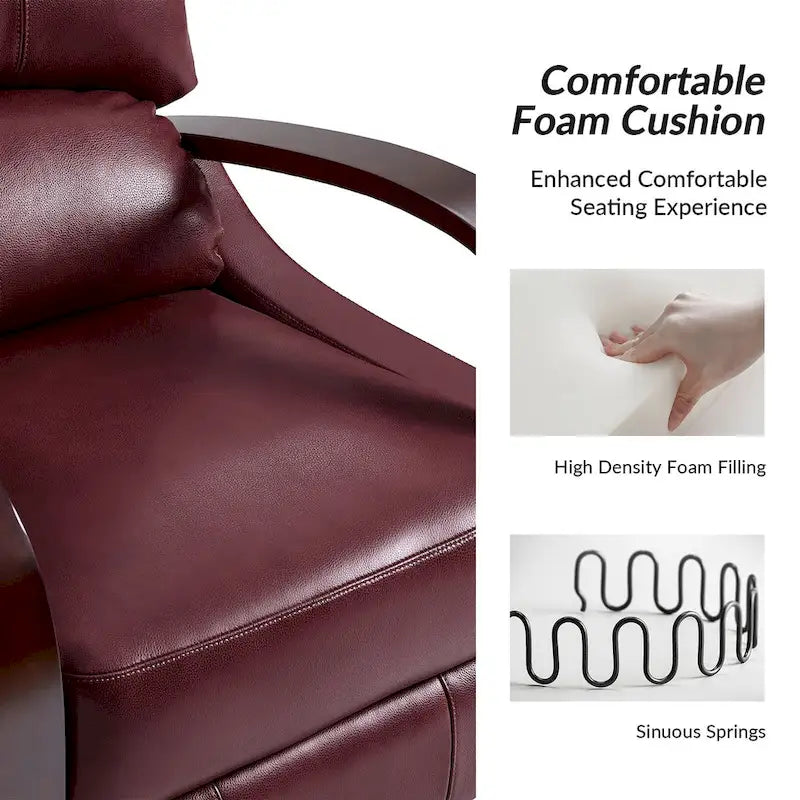 Sillón Reclinable Individual de Piel Genuina Negro / Multicolor con Respaldo Abatible y Brazos de Madera