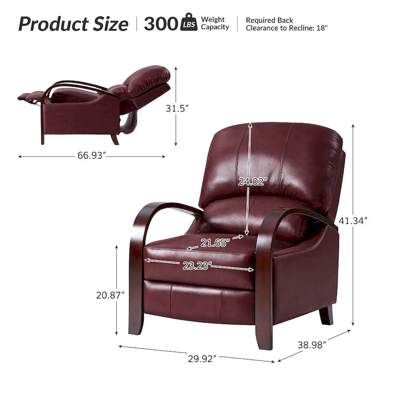 Sillón Reclinable Individual de Piel Genuina Negro / Multicolor con Respaldo Abatible y Brazos de Madera