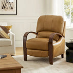 Sillón Reclinable Individual de Piel Genuina Negro / Multicolor con Respaldo Abatible y Brazos de Madera