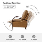 Sillón Reclinable Individual de Piel Genuina Negro / Multicolor con Respaldo Abatible y Brazos de Madera